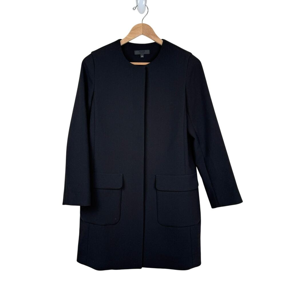 Uniqlo Ponte Knit Coat Collarless Womens S Black Minimalist Longline